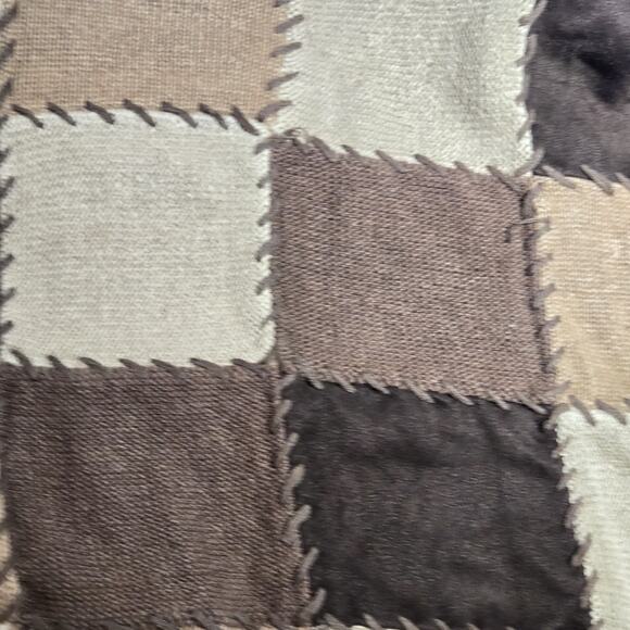 Harolds Linen Cotton Mock Neck Patchwork Sweater Cropped Brown Retro MED 70s Hip - Picture 11 of 11